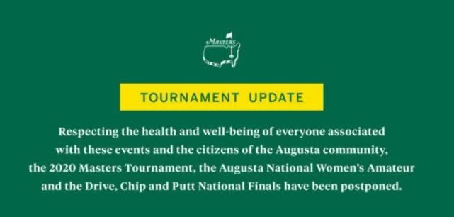 美国大师赛等高尔夫赛事宣布延期