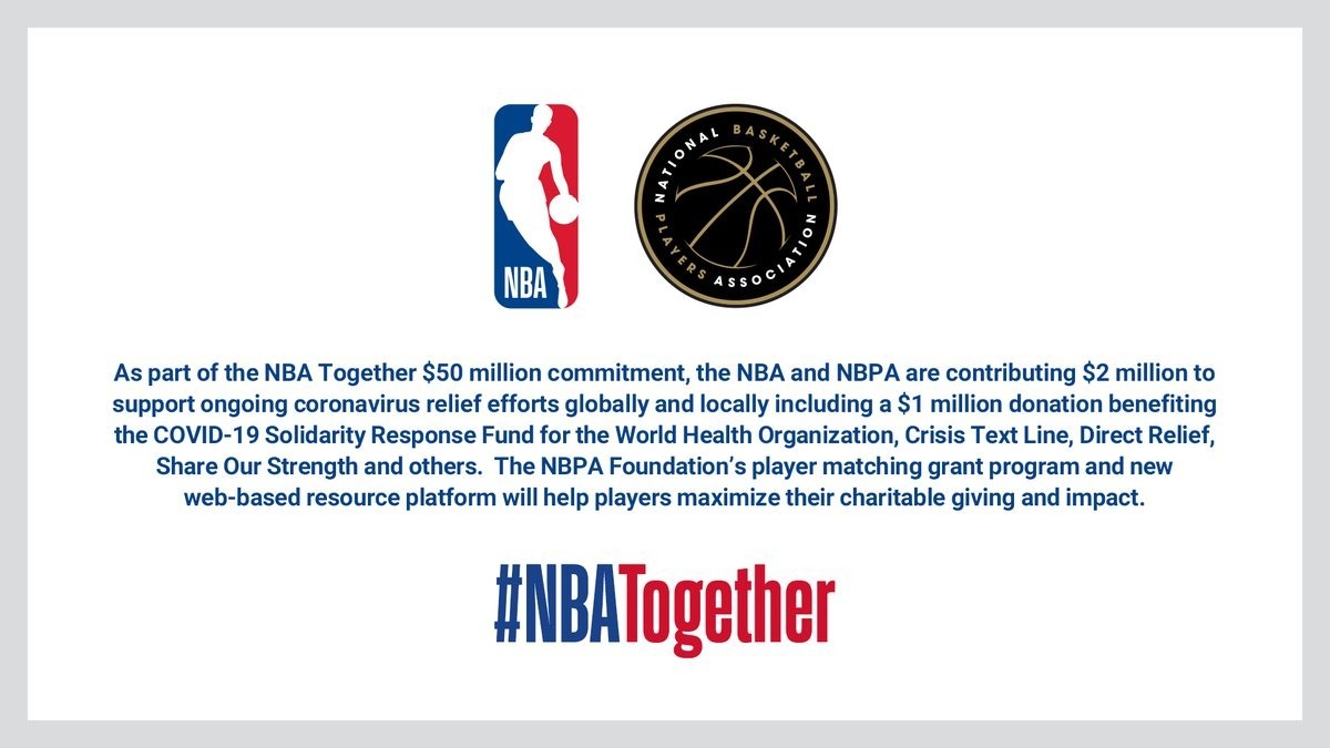 NBA和球员工会捐款200万美元 将用于抗击新冠疫情救援工作