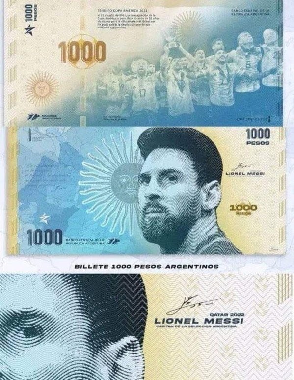 曝阿根廷央行考慮發行梅西紀念鈔