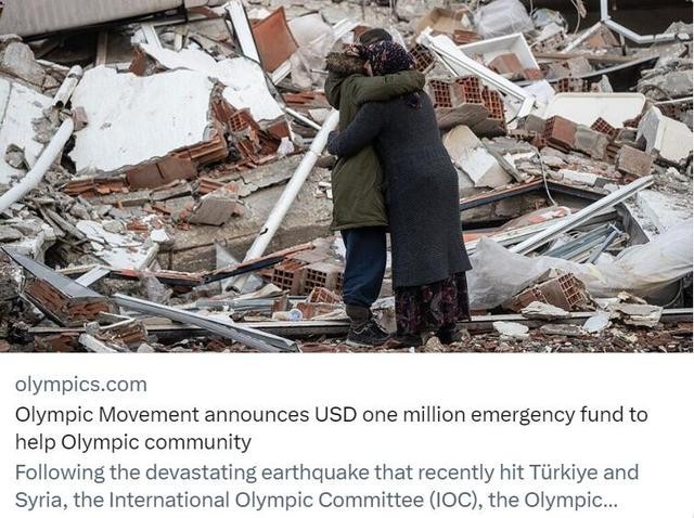 国际奥委会等联合为土耳其、叙利亚灾民捐赠100万美元