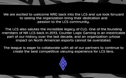 LCS官宣：北美NRG俱樂部已經正式收購CLG的聯賽席位