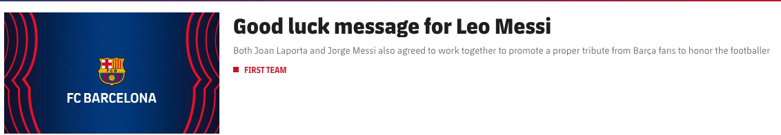巴萨官方回应梅西加盟MLS ：他希望去一个没有过多要求的联赛